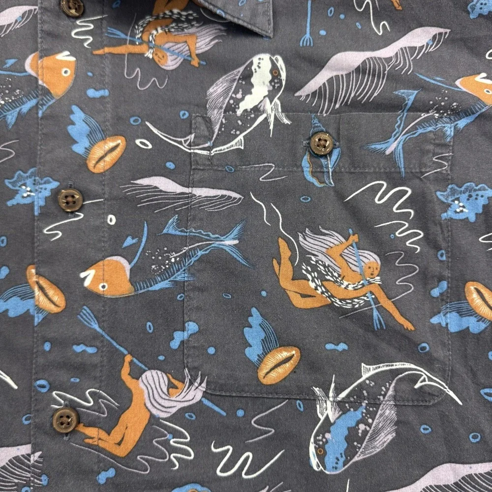 Pataloha Shirt Mens XL Gray Mermaid Nautical Print Hawaiian Aloha Patagonia - Picture 4 of 7